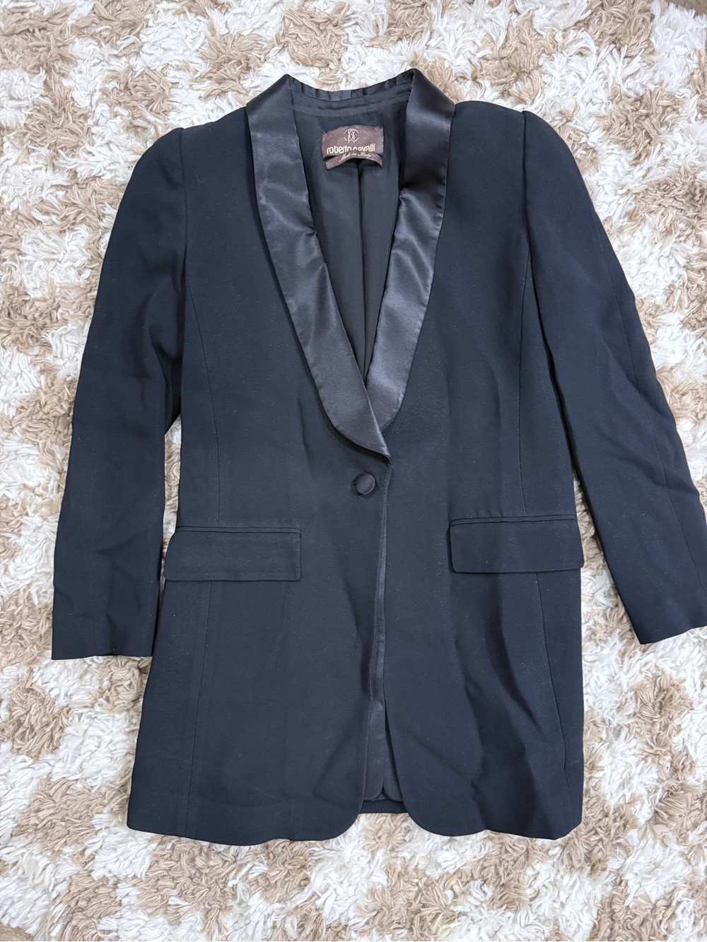 Black Satin-Trim Blazer Jacket - Roberto Cavalli